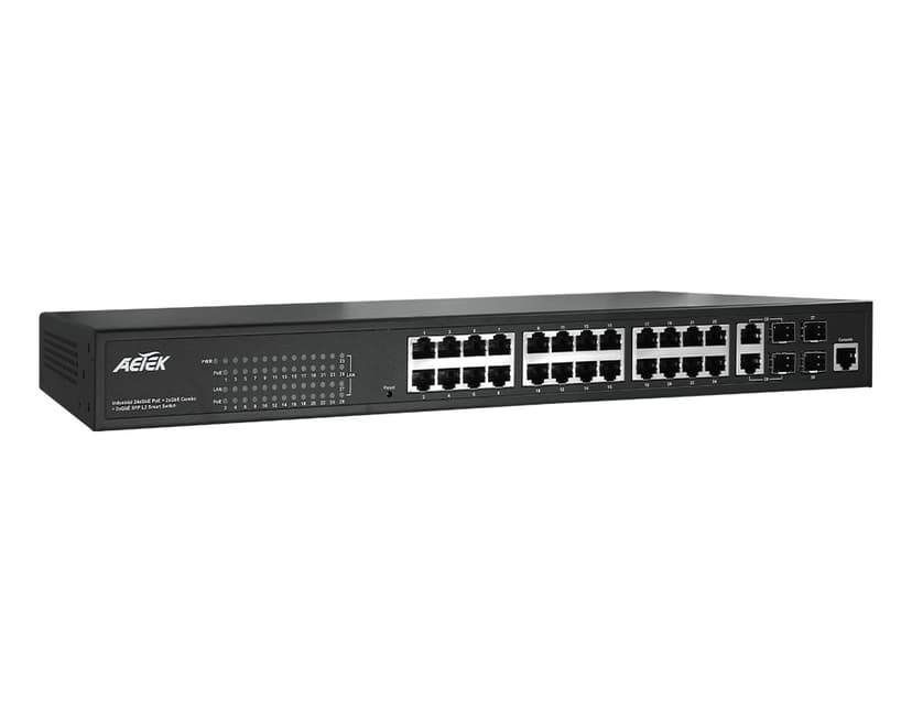 Switch PoE công nghiệp AETEK D60-244-30 24 cổng Gigabit PoE, 2 combo + 2 SFP – ảnh 2