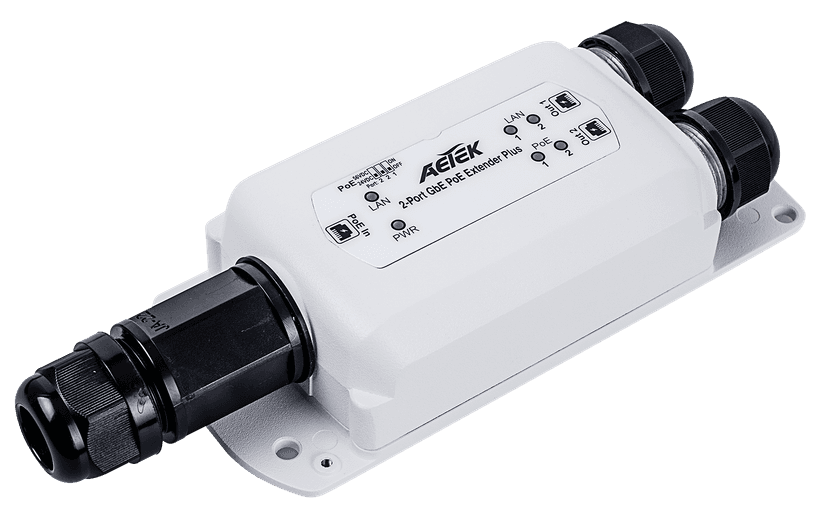 Bộ mở rộng PoE Gigabit ngoài trời AETEK E69-602 IP67, tới 500m, có bộ tăng áp