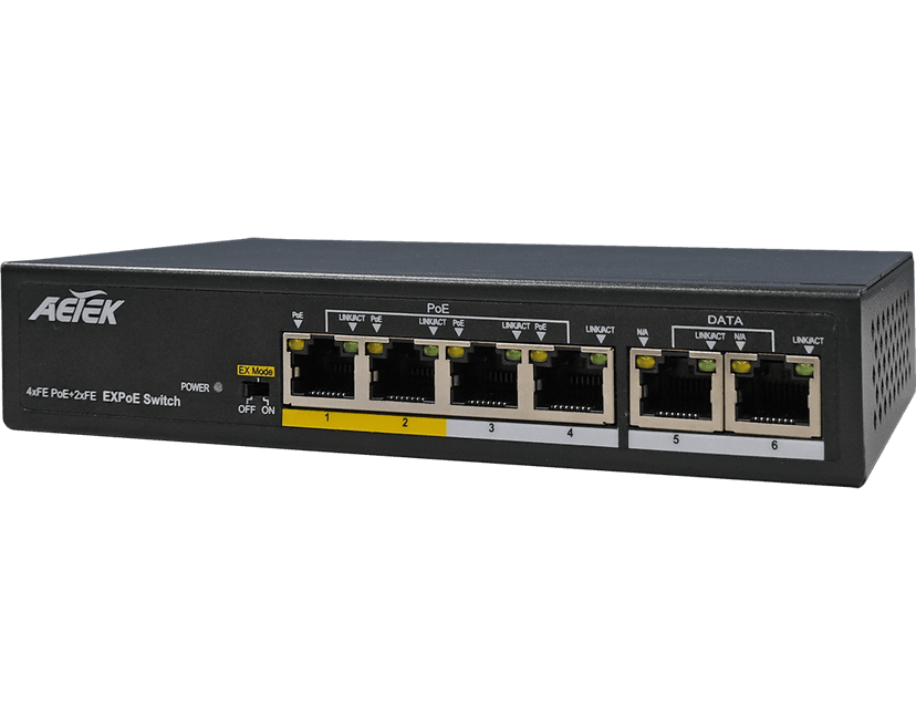 Switch EXPoE trong nhà AETEK C11-042-30-065-V2 Fast Ethernet, chế độ EX 250m