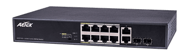 Switch EXPoE AETEK C11-082-32-120-V2 unmanaged, dung sai điện áp 20%, chống sét AC/PoE