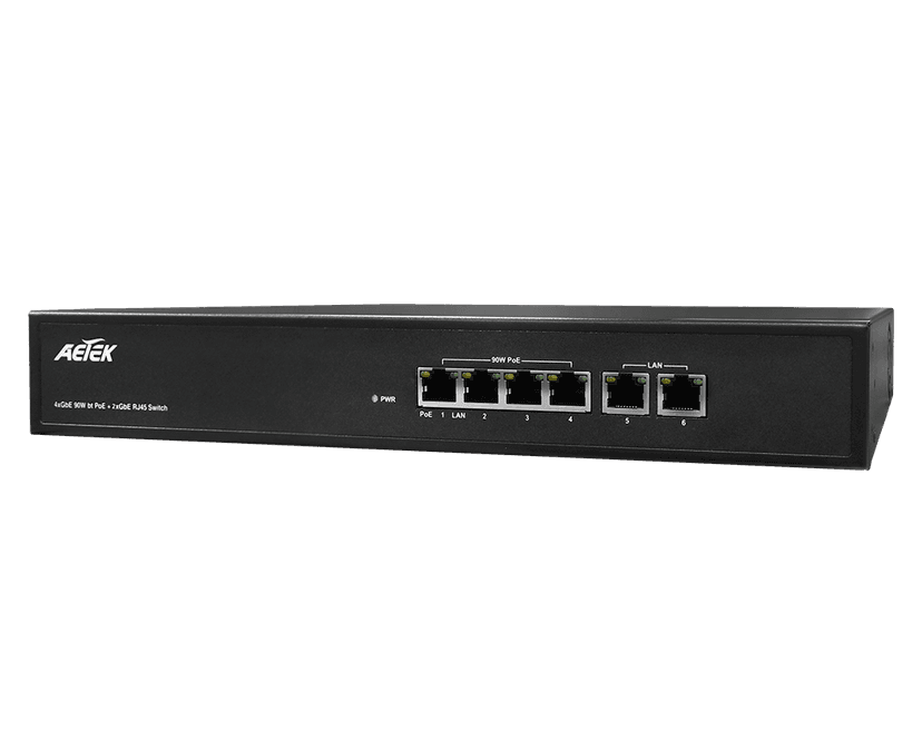 Switch PoE bt AETEK C42-042-91-380 Gigabit, tới 90W mỗi cổng, có khe SFP uplink