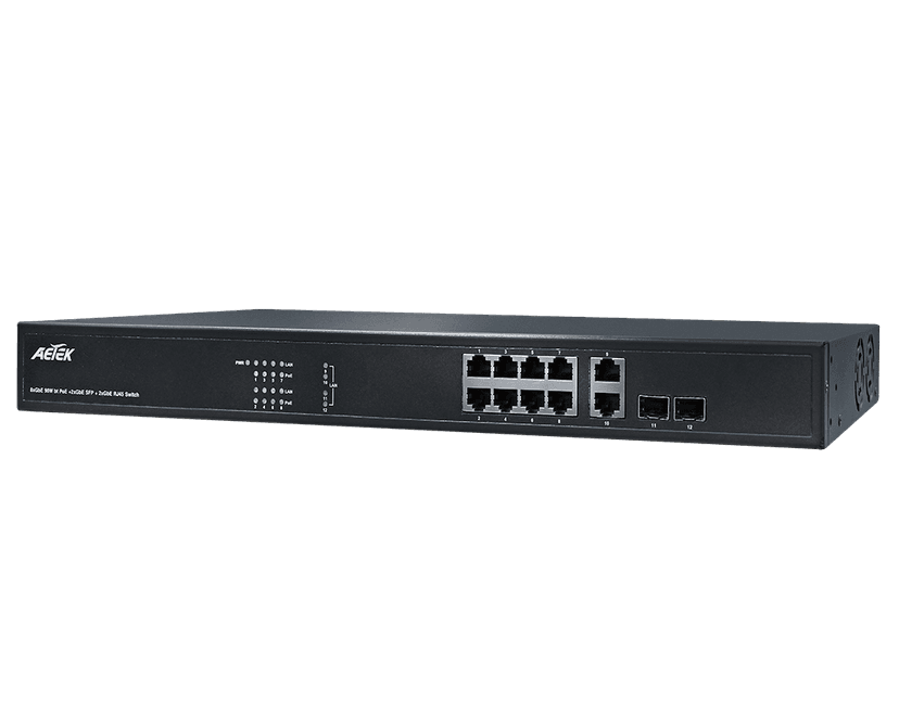 Switch PoE bt AETEK C42-084-91-770 unmanaged, Gigabit PoE 90W, chống sét 6KV
