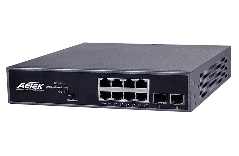 Switch Smart PoE L2 AETEK C50-082-30-130 8 cổng Gigabit, 2 khe SFP, tổng PoE 130W