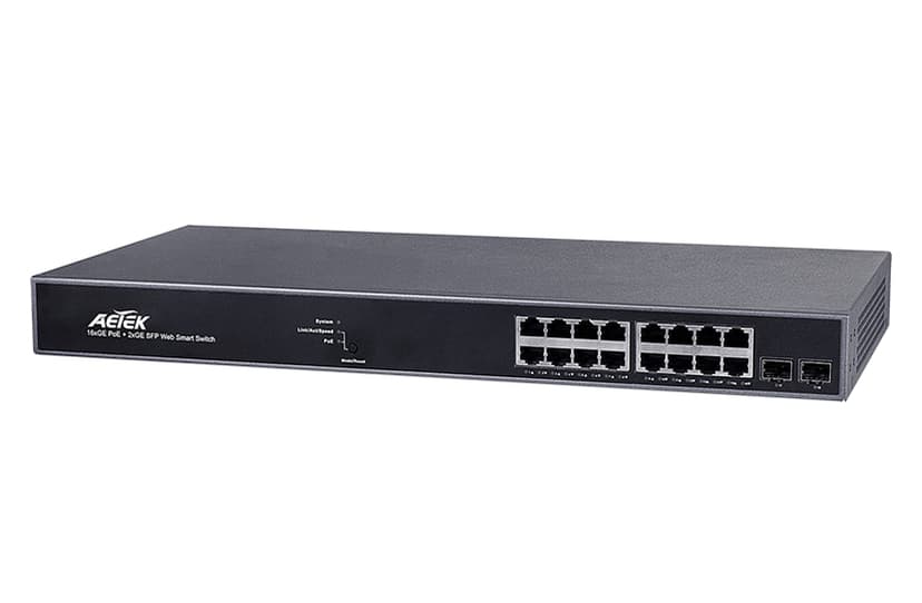 Switch Smart PoE L2 AETEK C50-162-30-250 16 cổng Gigabit, 2 khe SFP, tổng PoE 250W
