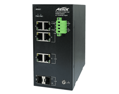 Switch PoE công nghiệp AETEK D40-044-30-DC unmanaged, IP30, chạy -40°C đến 75°C