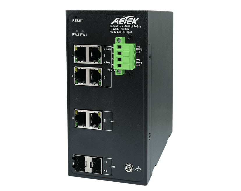 Switch PoE công nghiệp AETEK D40-044-91-DC Gigabit PoE bt, IP30, phiên bản DC