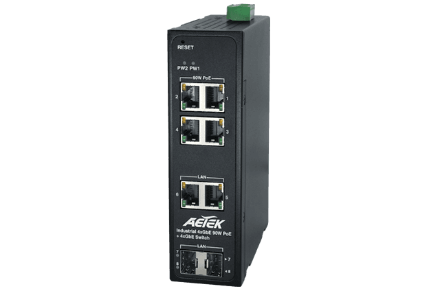Switch PoE công nghiệp AETEK D40-044-91 4 cổng Gigabit PoE 90W, tổng 360W
