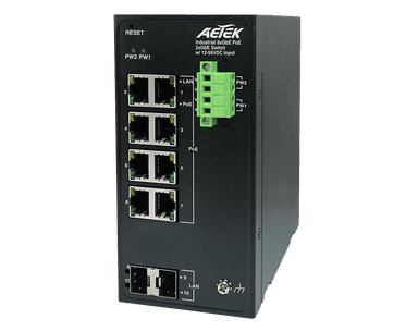 Switch PoE công nghiệp AETEK D40-082-30-DC unmanaged Gigabit, IP30, phiên bản DC