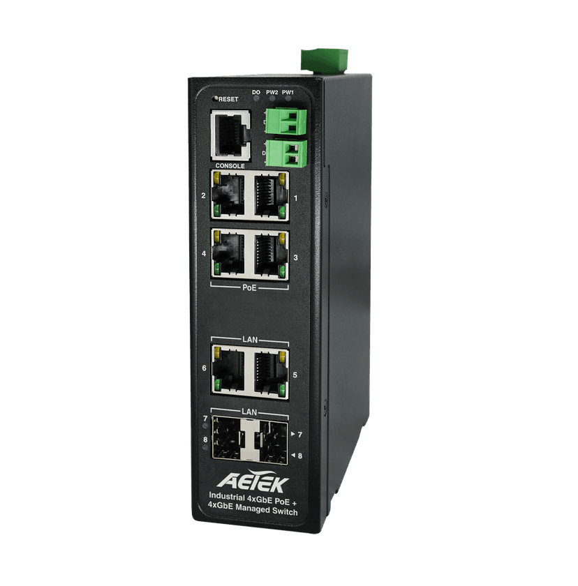 Switch PoE công nghiệp L2 AETEK D51-044-30 có quản lý, chống sét 6KV, -40°C đến 75°C