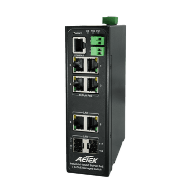 Switch PoE công nghiệp L2 AETEK D51-044-90 managed cho thiết bị ngoài trời, sét 6KV
