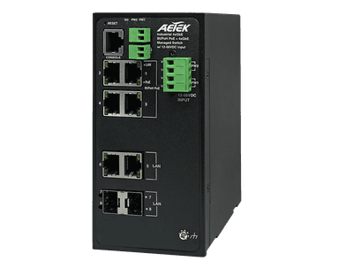 Switch PoE công nghiệp AETEK D60-044-91-DC L2+ managed, bản nguồn DC cho tủ hiện trường