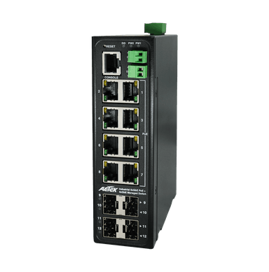 Switch PoE công nghiệp AETEK D60-084-30-V2 L2 PRO managed, QoS cho video, phiên bản V2