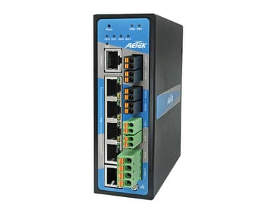 Switch PoE công nghiệp AETEK D62-041-30-DC có quản lý, ngõ ra 12/24VDC, khe SFP