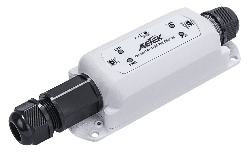 Bộ mở rộng PoE ngoài trời AETEK E69-101 IP67, hoạt động -40°C đến 65°C