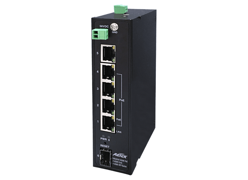 Switch PoE công nghiệp AETEK H30-042-30 4 cổng Gigabit PoE 30W, IP30, chống sét 6KV