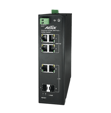 Switch PoE công nghiệp AETEK H36-044-90 4 cổng Gigabit PoE 95W, IP30, chống sét 12KV