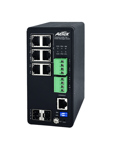 Switch PoE công nghiệp AETEK H70-044-30 L2+ 4 cổng PoE 30W, quản lý camera ONVIF