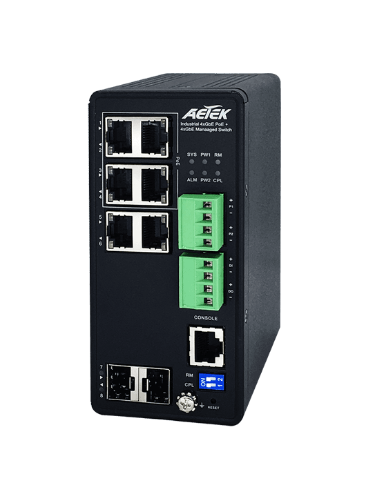 Switch PoE công nghiệp AETEK H70-044-30 L2+ 4 cổng PoE 30W, quản lý camera ONVIF