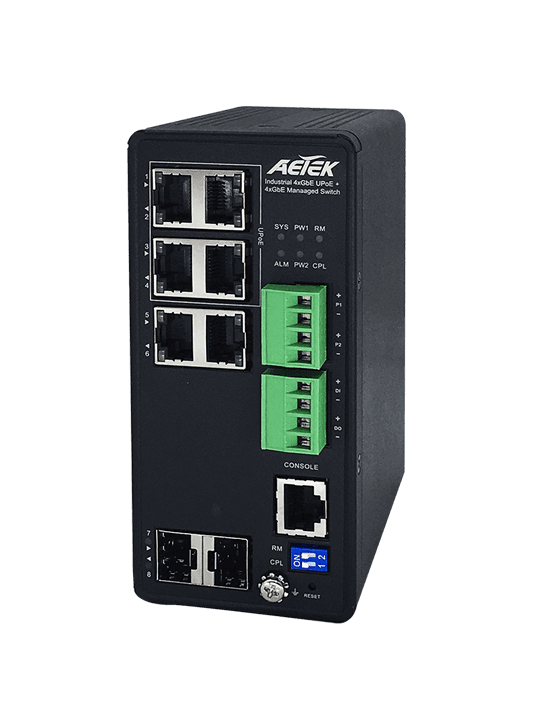 Switch PoE công nghiệp AETEK H70-044-60 L2+ 4 cổng UPoE 60W, quản lý camera ONVIF