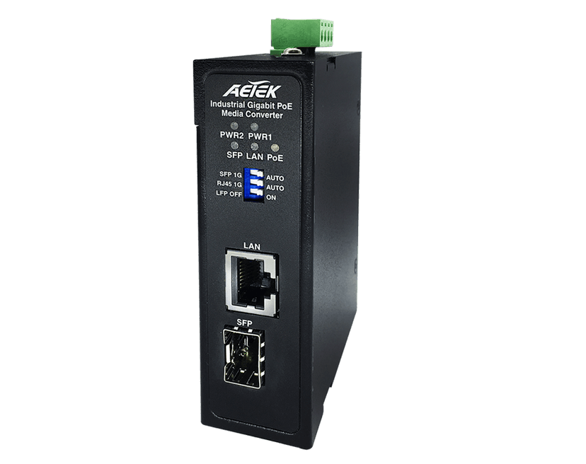 Bộ chuyển đổi quang điện PoE+ AETEK M30-011-30 Gigabit, 1 SFP + 1 RJ45 802.3at