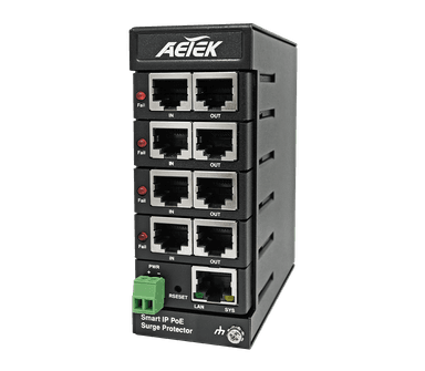 Bộ chống sét PoE có quản lý AETEK SD-504 hỗ trợ bt/UPoE, 20KV/10KA, thay module nhanh