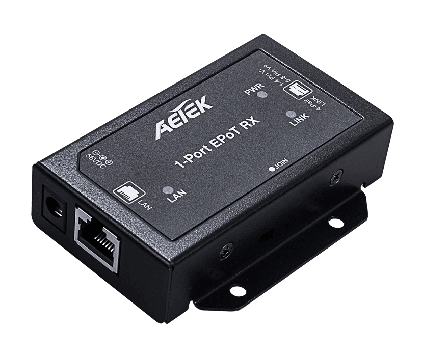 Bộ thu EPoT AETEK TE10-110-RX đặt phía switch, cáp UTP/STP 1.200m, adapter 65W