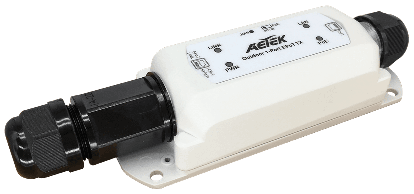 Bộ phát EPoT ngoài trời AETEK TE22-110-TX 1 cổng PoE, IP67/IK10, chống sét 6KV, 1.200m