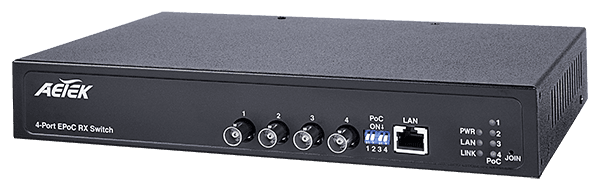 Switch EPoC AETEK XC10-041-250 4 cổng BNC, 1 cổng Gigabit, nguồn 250W tích hợp