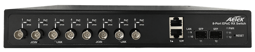 Switch EPoC AETEK XC10-084-380 8 cổng đồng trục, nguồn 380W, tầm xa 1.200m