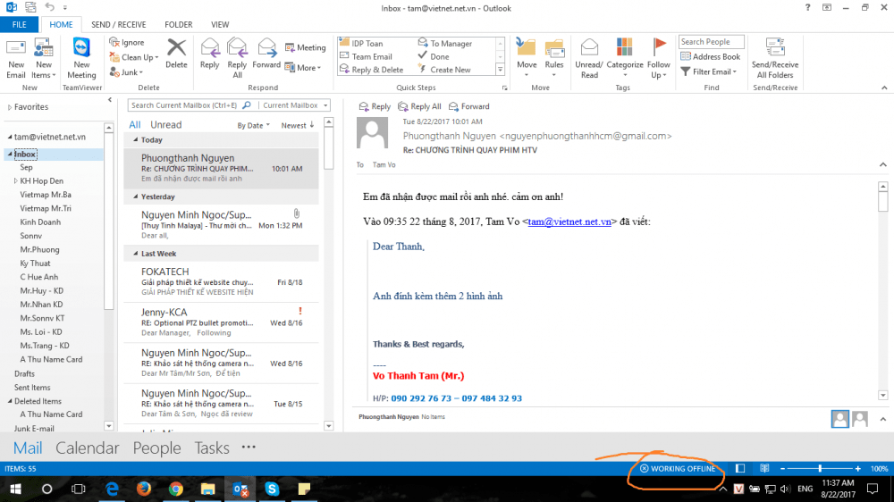 Sửa lỗi work offline trong outlook 2007, 2010, 2013, 2016