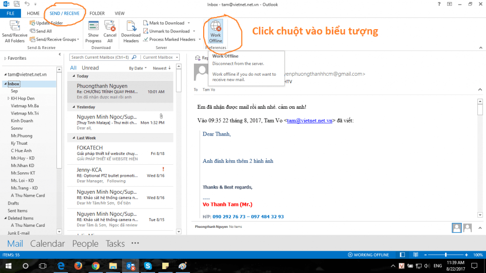 Loi work offline trong outlook 2