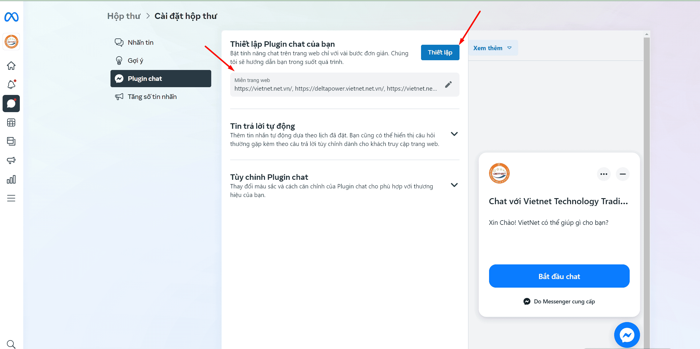 tích hợp Facebook Chat Bước 5