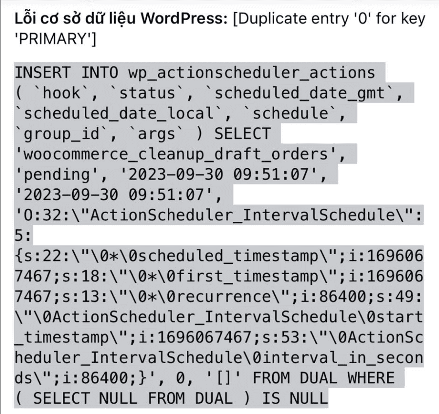 Duplicate entr 0 for key primary