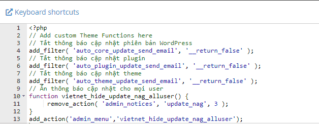 tat thong bao cap nhat wordpress vietnet